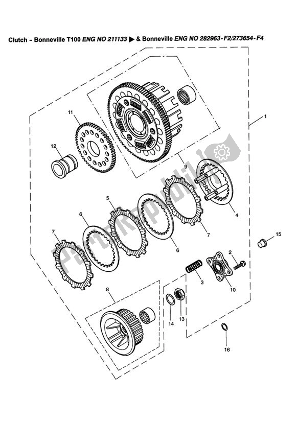 Todas las partes para Clutch - Bonneville T100 Eng No 211133> & Bonneville Eng No 282964-f2 / 273655-f de Triumph Bonneville & T 100 Carburettor 790 2001 - 2006