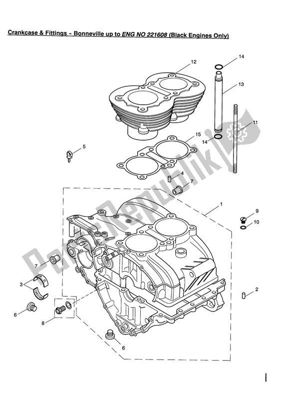 Tutte le parti per il Crankcase & Fittings - Bonneville Up To Eng No 221608 (black Engines Only) del Triumph Bonneville & T 100 Carburettor 790 2001 - 2006