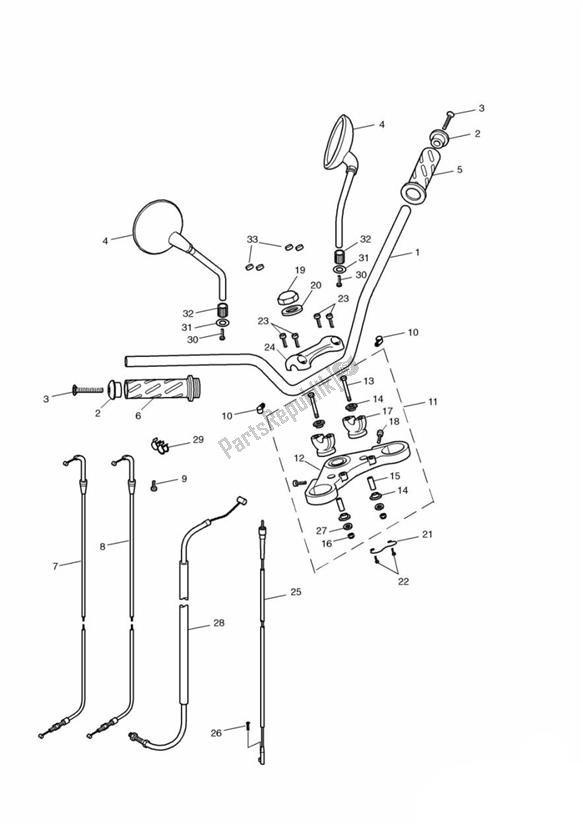 Tutte le parti per il Handlebars, Top Yoke, Cables & Mirrors del Triumph Bonneville & T 100 Carburettor 790 2001 - 2006