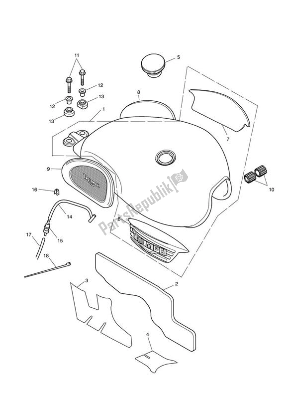 Tutte le parti per il Fuel Tank & Fittings - Bonneville T100 del Triumph Bonneville & T 100 EFI 865 2007 - 2010