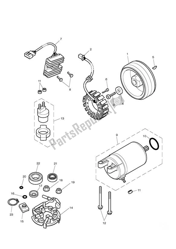 Alle onderdelen voor de Starter & Dynamo van de Triumph Bonneville & T 100 EFI 865 2007 - 2010