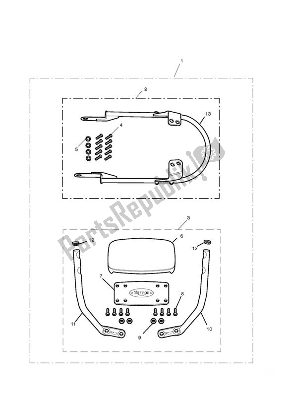 All parts for the Passenger Backrest Low Kit of the Triumph Bonneville EFI VIN: > 380776 865 2007 - 2010