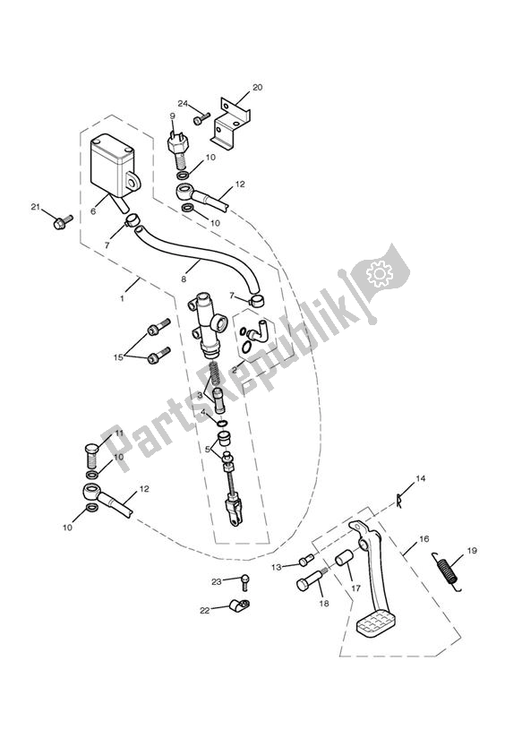 All parts for the Rear Brake Master Cylinder, Reservoir & Pedal of the Triumph Bonneville EFI VIN: > 380776 865 2007 - 2010