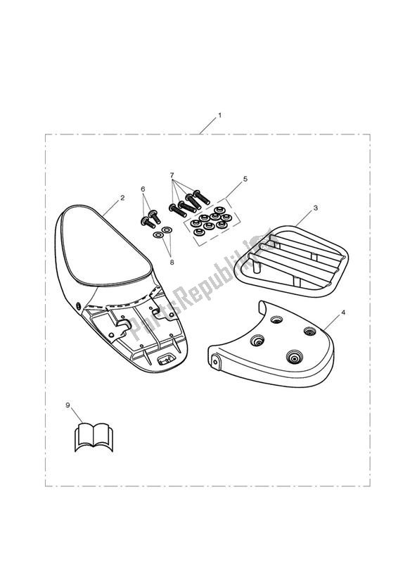 All parts for the Single Seat & Rack Kit, White Piping of the Triumph Bonneville EFI VIN: > 380776 865 2007 - 2010