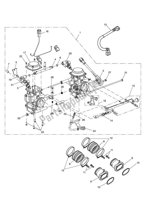 All parts for the Throttle Bodies of the Triumph Bonneville EFI VIN: > 380776 865 2007 - 2010