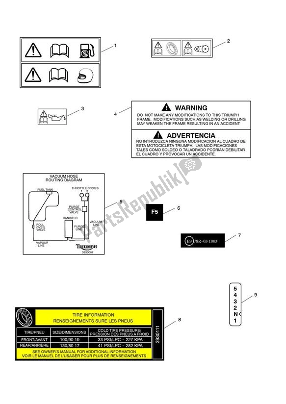 Tutte le parti per il Etichette Di Avvertimento del Triumph Bonneville EFI VIN: > 380776 865 2007 - 2010