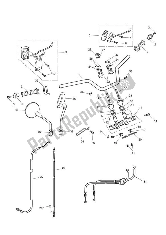 Todas las partes para Handlebars, Top Yoke, Cables & Mirrors de Triumph Bonneville VIN: > 380777/ SE 865 2007 - 2010