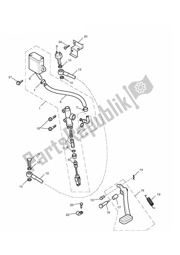 Todas las partes para Freno Trasero Cilindro Maestro, Depósito Y Pedal de Triumph Bonneville VIN: > 380777/ SE 865 2007 - 2010