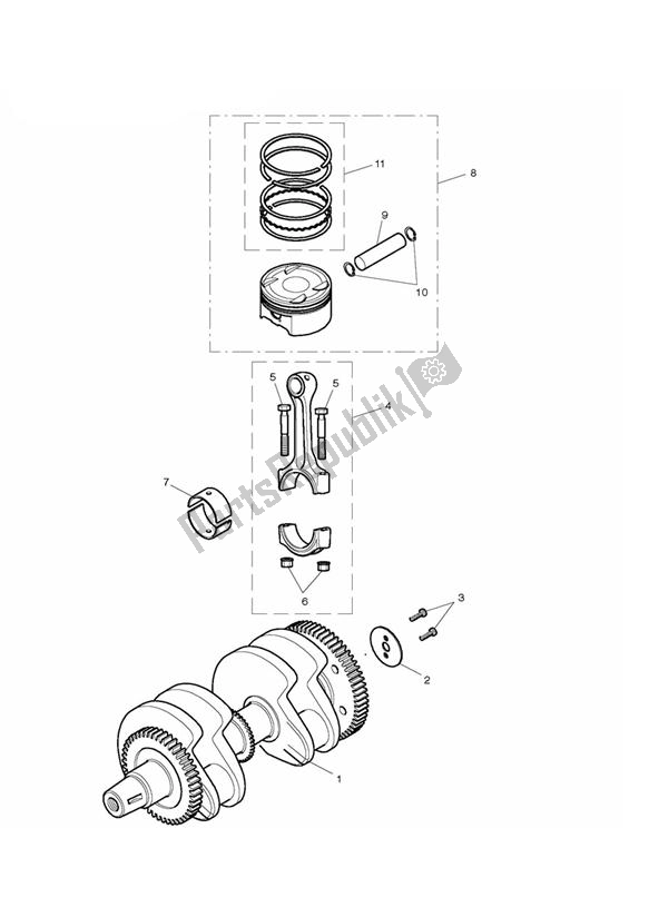 Todas las partes para Crankshaft, Connecting Rods & Pistons de Triumph Bonneville VIN: > 380777 & SE 865 2007 - 2010