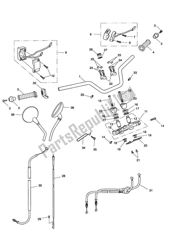 Todas las partes para Handlebars, Top Yoke, Cables & Mirrors de Triumph Bonneville VIN: > 380777 & SE 865 2007 - 2010