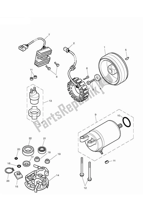 Alle onderdelen voor de Starter & Dynamo van de Triumph Bonneville VIN: > 380777 & SE 865 2007 - 2010