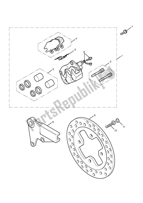 All parts for the Rear Brake Caliper & Disc of the Triumph Bonneville T 100 EFI 865 2007 - 2010