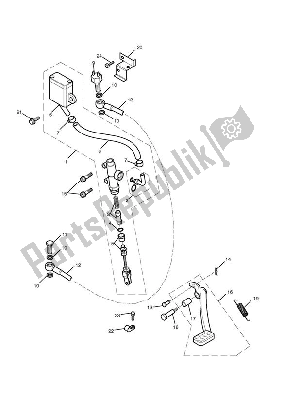 All parts for the Rear Brake Master Cylinder, Reservoir & Pedal of the Triumph Bonneville T 100 EFI 865 2007 - 2010