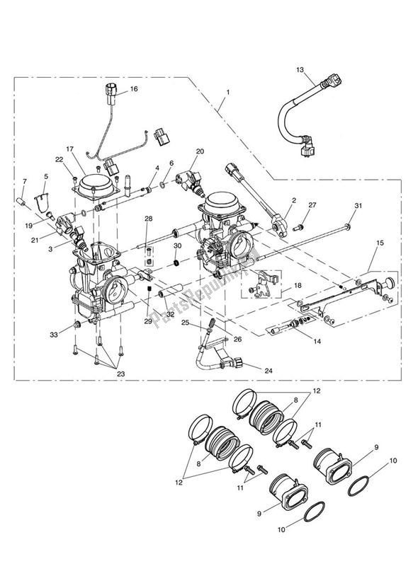 Todas as partes de Corpos Estranguladores do Triumph Bonneville T 100 EFI 865 2007 - 2010