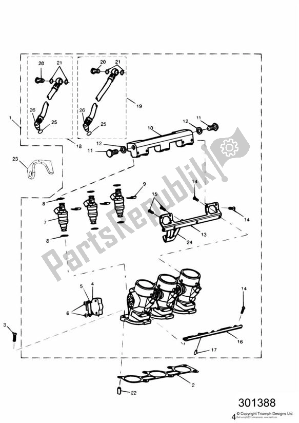 Todas las partes para Throttles/injectors And Fuel Rail > 71698 de Triumph Daytona 595 / 955I 1997 - 2001