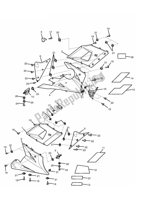 Todas las partes para Bodywork - Lower Fairings de Triumph Daytona 600 & 650 2004 - 2008