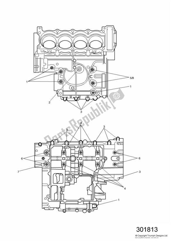 All parts for the Crankcase Fixings of the Triumph Daytona 600 & 650 2004 - 2008