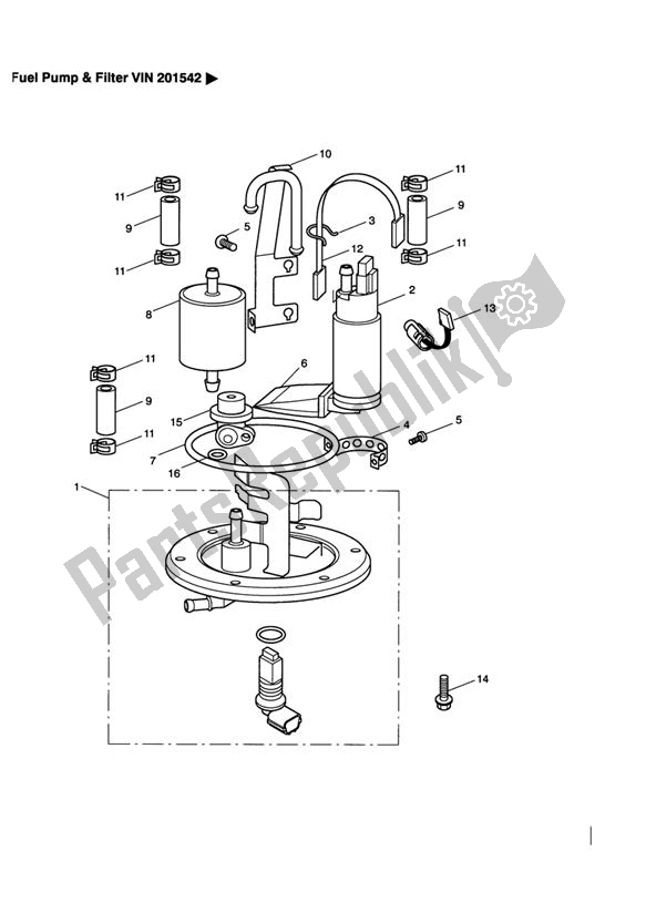 All parts for the Fuel Pump And Filter Vin 201542 > of the Triumph Daytona 600 & 650 2004 - 2008