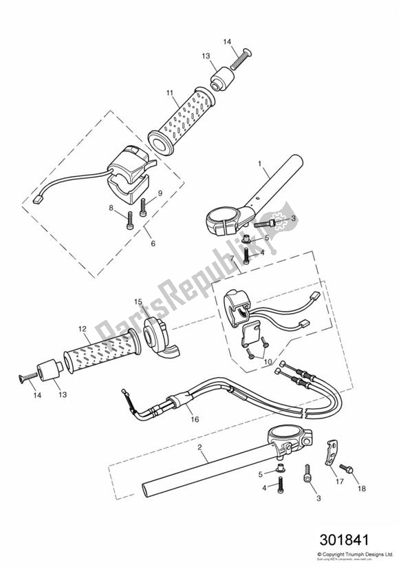 Alle onderdelen voor de Handlebars And Switches van de Triumph Daytona 600 & 650 2004 - 2008