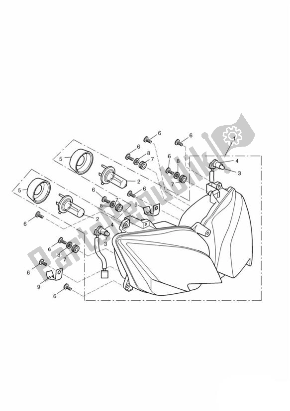 All parts for the Headlight/mountings of the Triumph Daytona 600 & 650 2004 - 2008