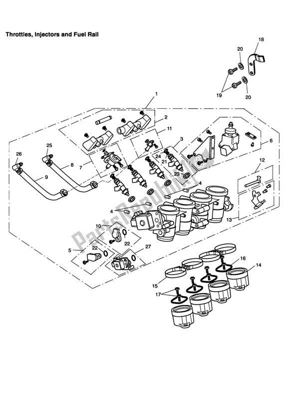 All parts for the Throttles/injectors And Fuel Rails of the Triumph Daytona 600 & 650 2004 - 2008