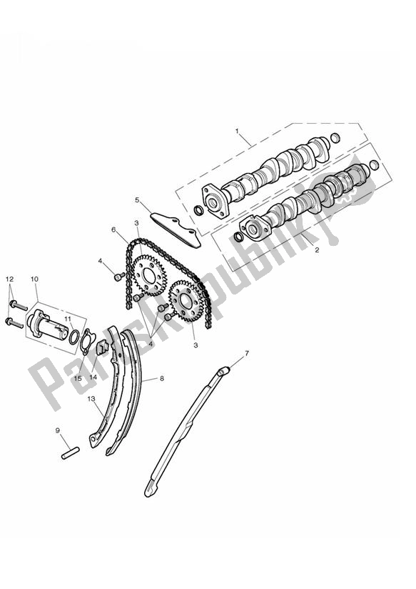 Alle onderdelen voor de Nokkenas En Nokkenas Aandrijving van de Triumph Daytona 675 VIN: > 381275 2006 - 2008