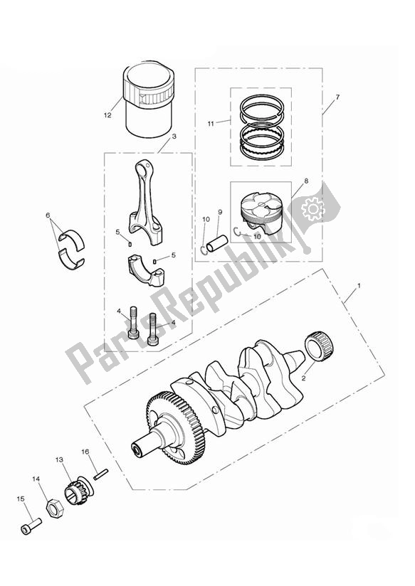 Todas las partes para Cigüeñal, Bielas, Pistones Y Camisas de Triumph Daytona 675 VIN: > 381275 2006 - 2008