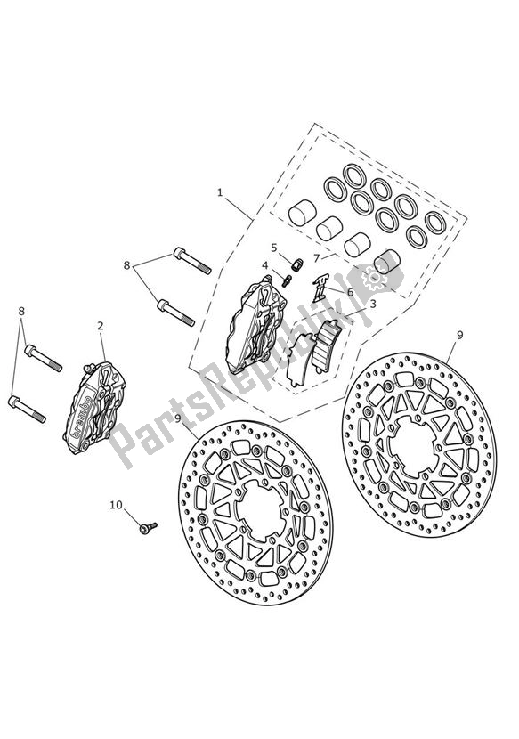 All parts for the Front Brake Caliper & Discs - Daytona 675r Only of the Triumph Daytona 675 VIN: > 381275 2006 - 2008