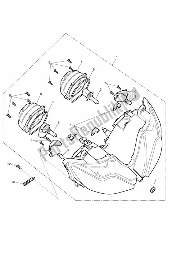 All parts for the Headlight Assembly of the Triumph Daytona 675 VIN: > 381275 2006 - 2008