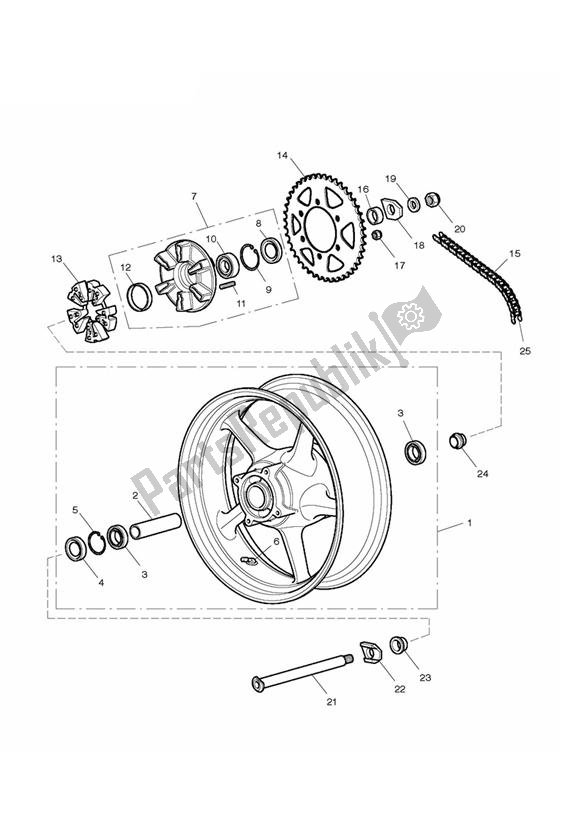 Toutes les pièces pour le Roue Arrière Et Transmission Finale du Triumph Daytona 675 VIN: > 381275 2006 - 2008