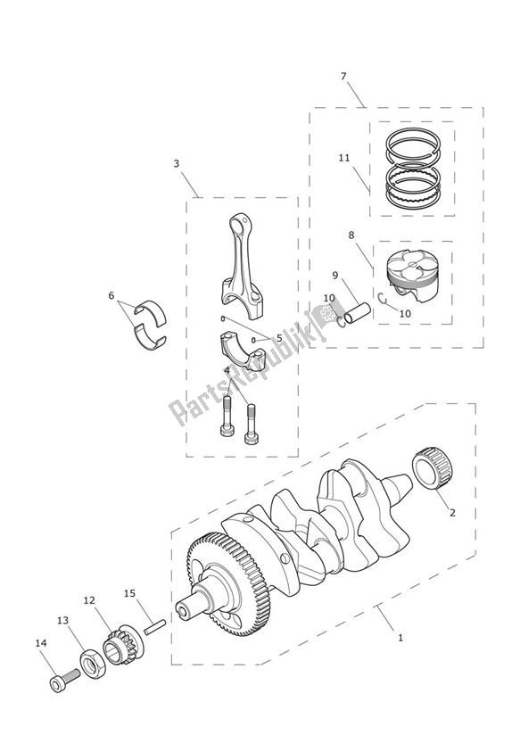 All parts for the Crankshaft, Connecting Rods, Pistons & Liners of the Triumph Daytona 675 VIN 564948 > 2013 - 2014