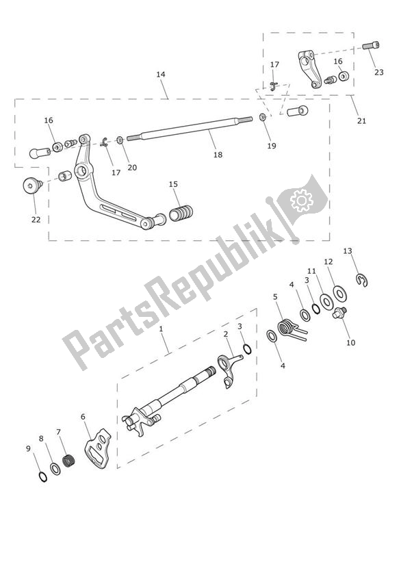 Alle onderdelen voor de Gearchange Mechanism van de Triumph Daytona 675 VIN 564948 > 2013 - 2014
