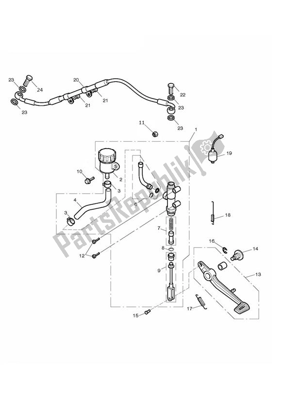 All parts for the Rear Brake Master Cylinder, Reservoir & Pedal of the Triumph Daytona 675 VIN 564948 > 2013 - 2014