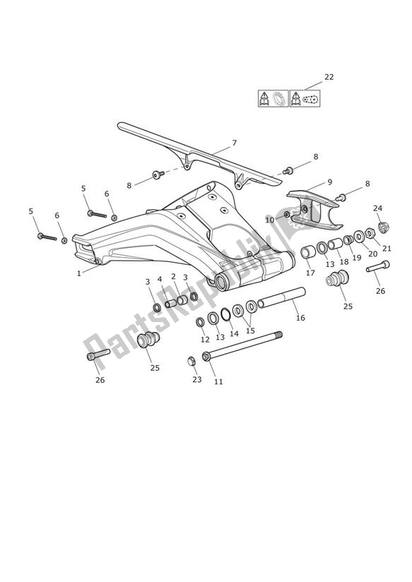 Alle onderdelen voor de Achterbrug van de Triumph Daytona 675 VIN 564948 > 2013 - 2014