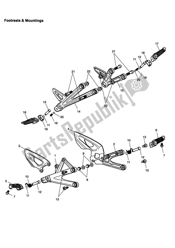 Todas las partes para Reposapiés Y Montajes de Triumph Daytona 675 VIN: < 381274 2006 - 2008