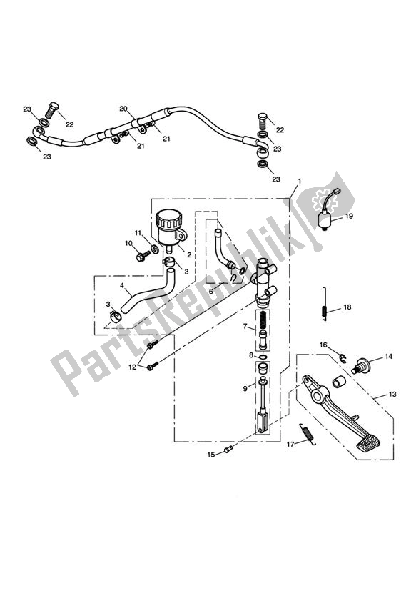 Todas las partes para Freno Trasero Cilindro Maestro, Depósito Y Pedal de Triumph Daytona 675 VIN: < 381274 2006 - 2008