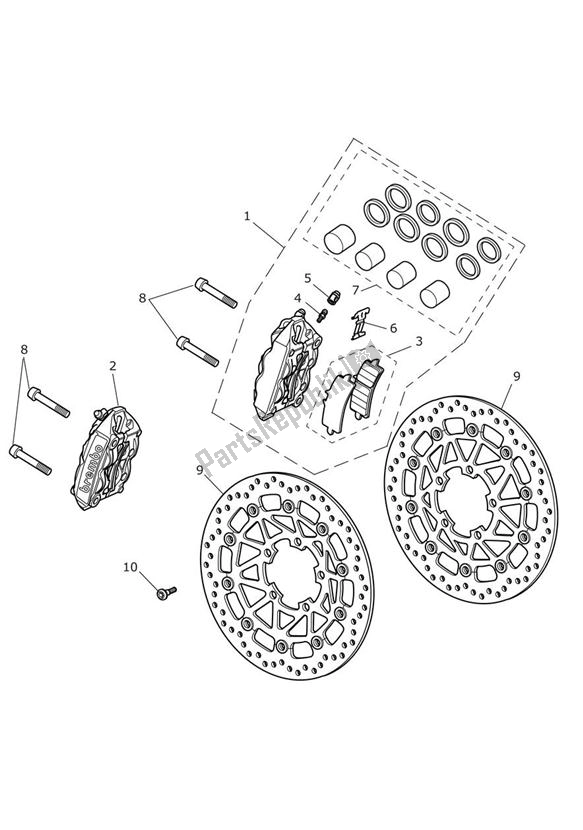 All parts for the Front Brake Caliper & Discs - Daytona 675r Only of the Triumph Daytona 675 VIN: 381275-VIN: 564947 2009 - 2012