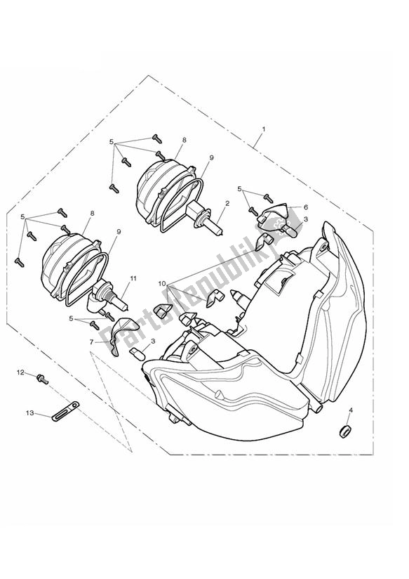 All parts for the Headlight Assembly of the Triumph Daytona 675 VIN: 381275-VIN: 564947 2009 - 2012