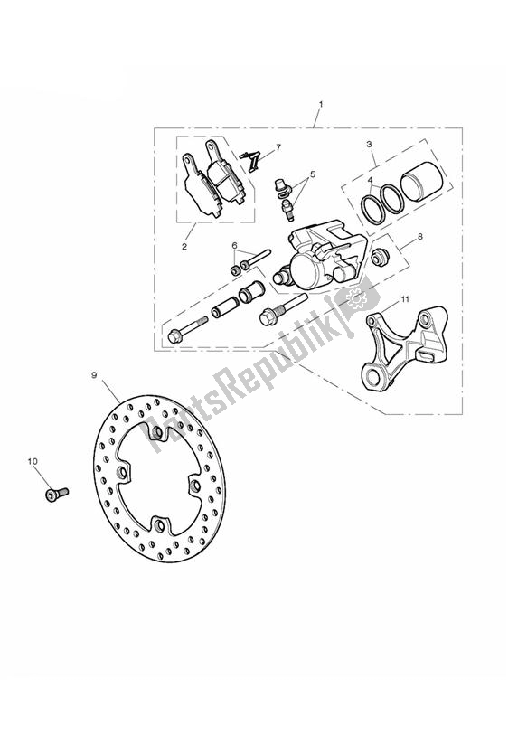 All parts for the Rear Brake & Disc of the Triumph Daytona 675 VIN: 381275-VIN: 564947 2009 - 2012