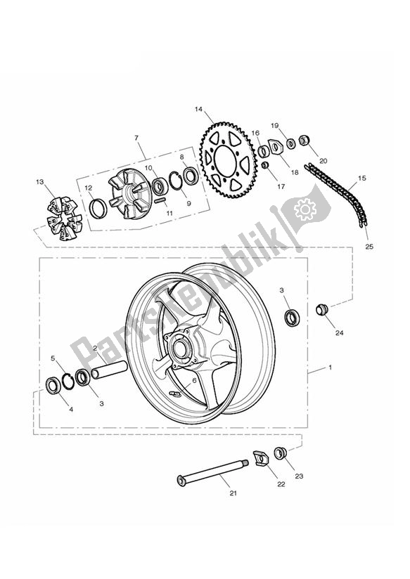 All parts for the Rear Wheel & Final Drive of the Triumph Daytona 675 VIN: 381275-VIN: 564947 2009 - 2012