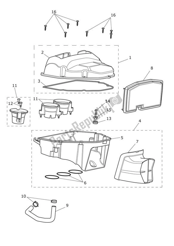 All parts for the Airbox of the Triumph Daytona 675R VIN: > 564948 2013 - 2014