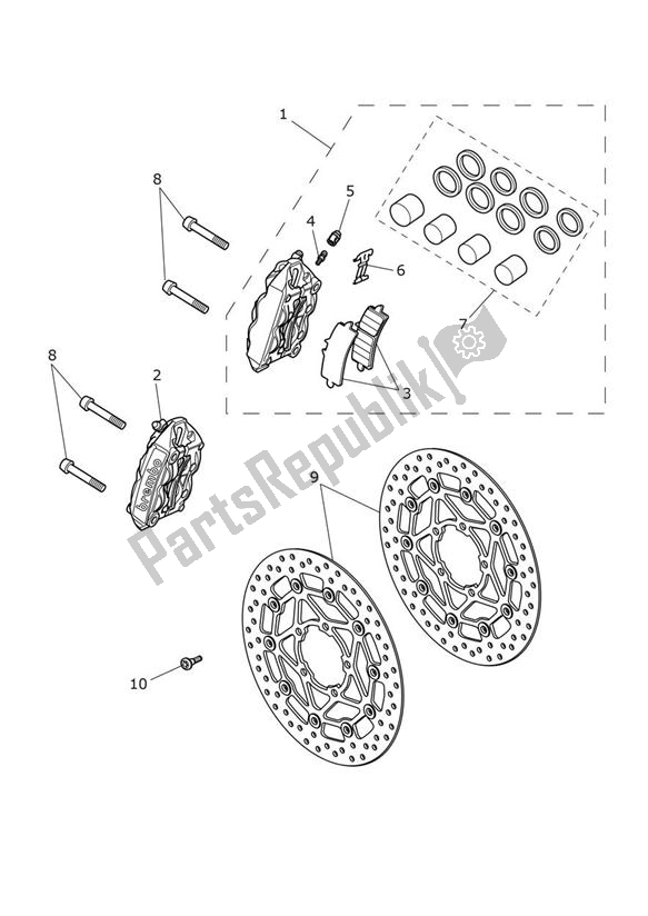 Tutte le parti per il Pinza Freno Anteriore E Dischi del Triumph Daytona 675R VIN: > 564948 2013 - 2014