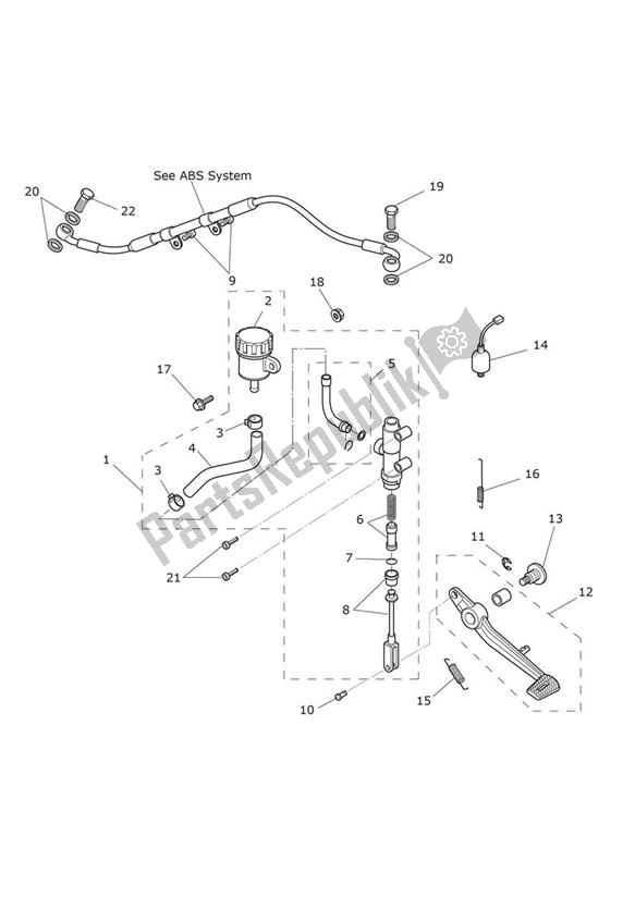 Todas las partes para Freno Trasero Cilindro Maestro, Depósito Y Pedal de Triumph Daytona 675R VIN: > 564948 2013 - 2014