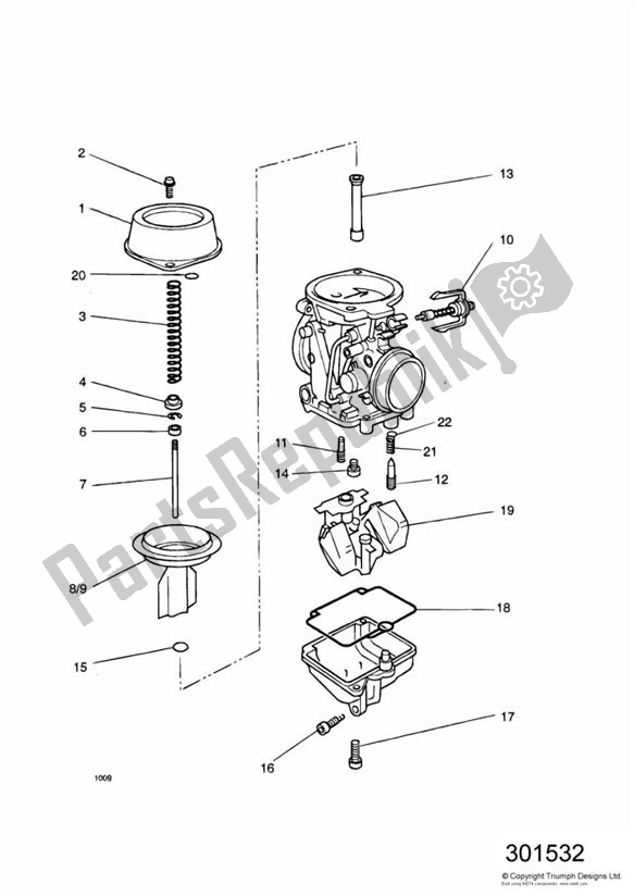 Todas las partes para Carburettor Parts Carburettor Assembly 1240125-t0301 de Triumph Daytona 750 & 1000 1992 - 1995