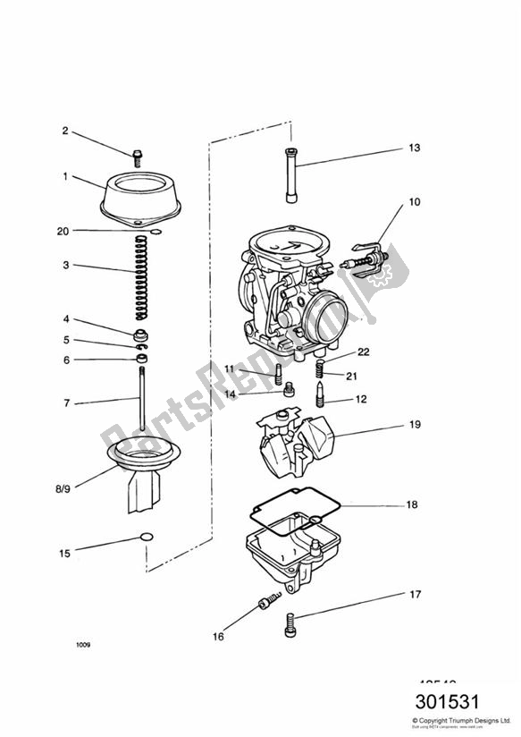 All parts for the Carburettor Parts Carburettor Assembly 1240197-t0301 of the Triumph Daytona 750 & 1000 1992 - 1995