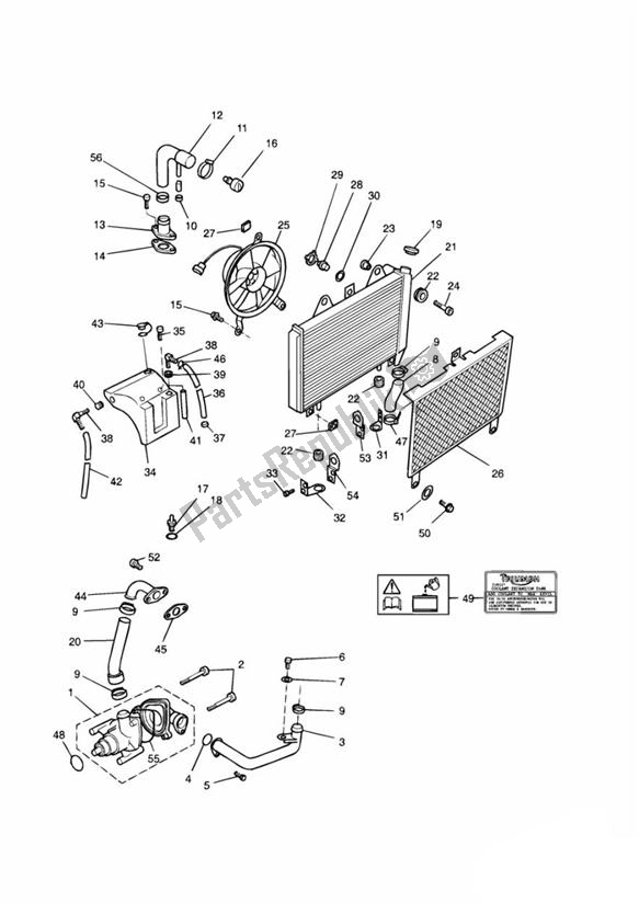 Tutte le parti per il Cooling System 4 Cylinder del Triumph Daytona 750 & 1000 1992 - 1995