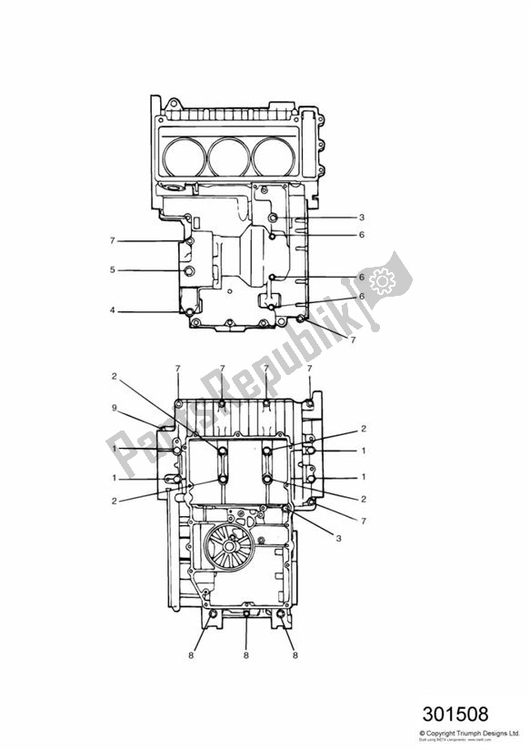 Todas las partes para Crankcase Fixings 3 Cylinder de Triumph Daytona 750 & 1000 1992 - 1995