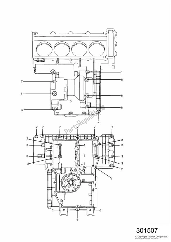 Alle onderdelen voor de Crankcase Fixings 4 Cylinder van de Triumph Daytona 750 & 1000 1992 - 1995