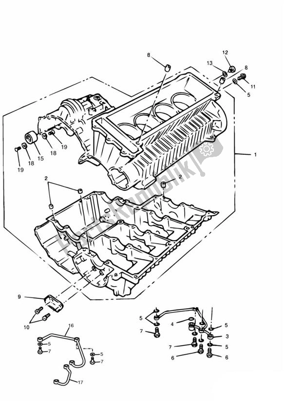 All parts for the Crankcase of the Triumph Daytona 750 & 1000 1992 - 1995