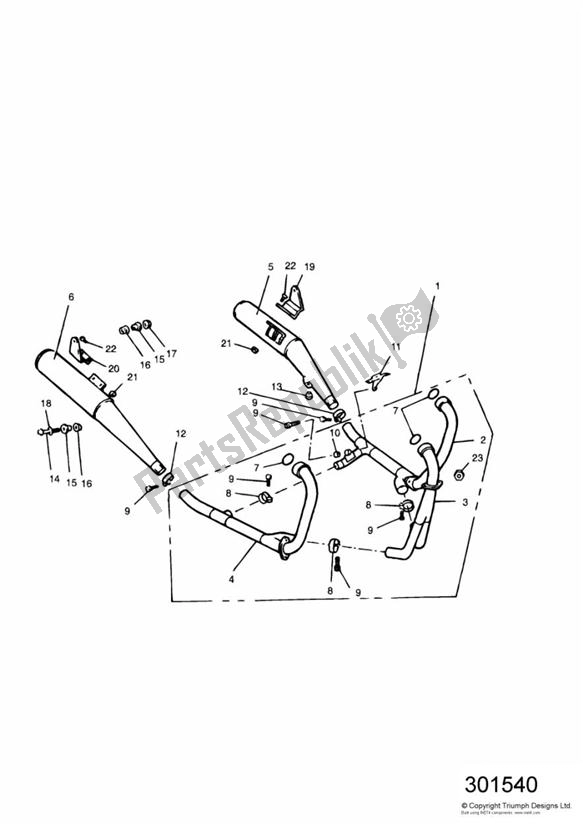 Todas las partes para Exhaust System 3 Cylinder Engines de Triumph Daytona 750 & 1000 1992 - 1995